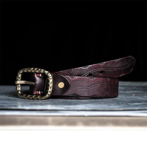 Exclusive Vintage Brass Buckle Rugged Full-Grain Leather Belt