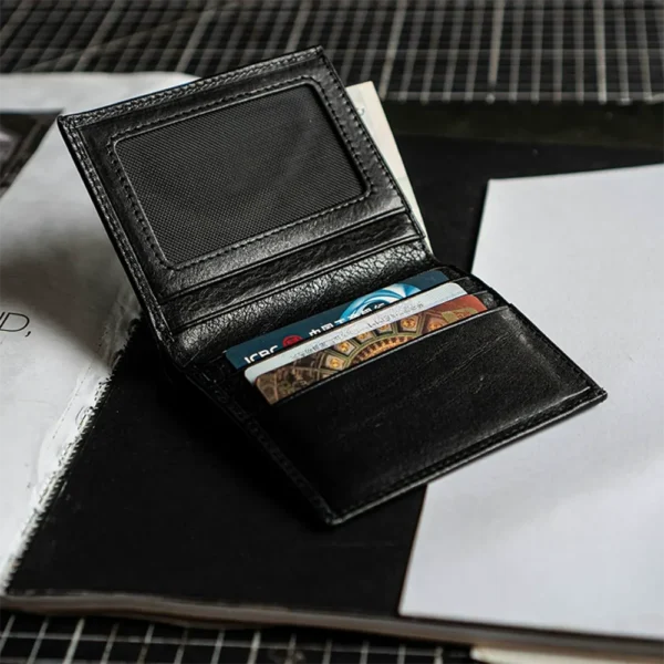 Fashionable Minimalist Soft Textured Genuine Leather Short Wallet Black