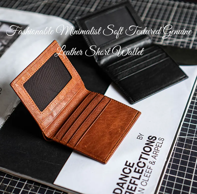 Fashionable Minimalist Soft Textured Genuine Leather Short Wallet
