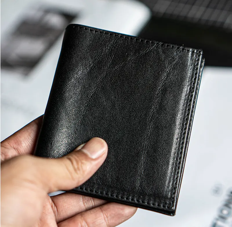 Fashionable Minimalist Soft Textured Genuine Leather Short Wallet