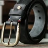Vintage Vegetable-Tanned Genuine Leather Belt with Brass Buckle Black Grey