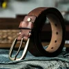 Vintage Vegetable-Tanned Genuine Leather Belt with Brass Buckle Brown