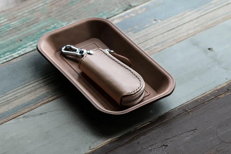 Hand-Stitched Genuine Leather Motorcycle Keychain with Zipper