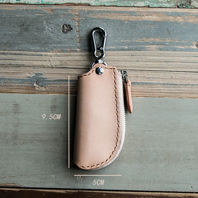 Hand-Stitched Genuine Leather Motorcycle Keychain with Zipper