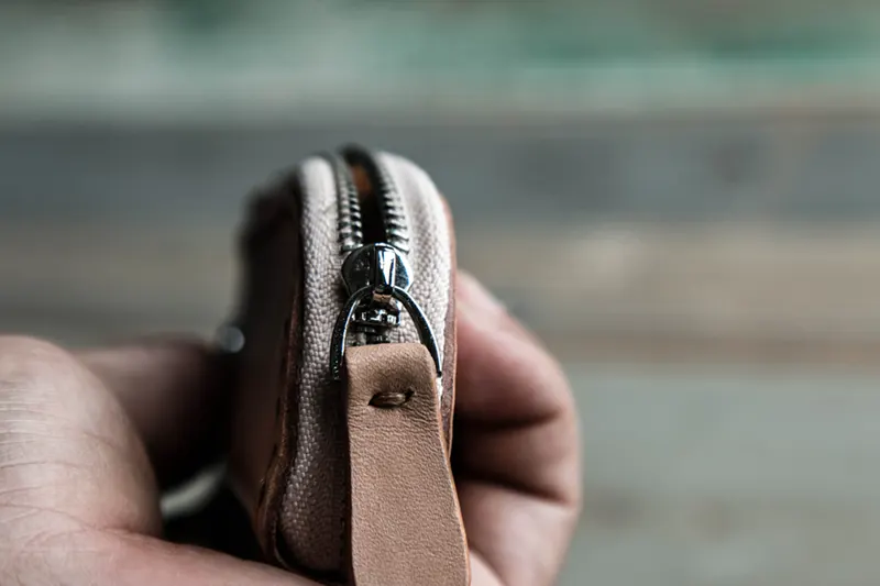 Hand-Stitched Genuine Leather Motorcycle Keychain with Zipper