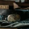 RSBE0394 Handcrafted Custom Vintage Men's Belt with Hammered Buckle Black