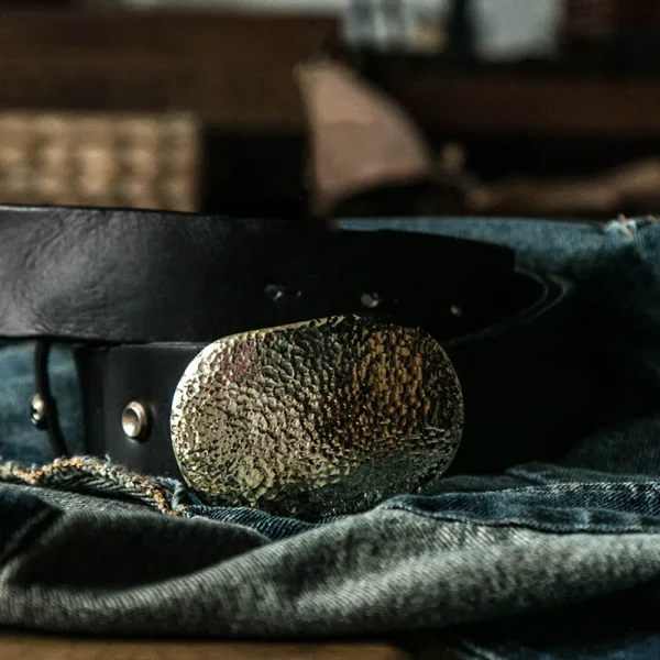 RSBE0394 Handcrafted Custom Vintage Men's Belt with Hammered Buckle Black