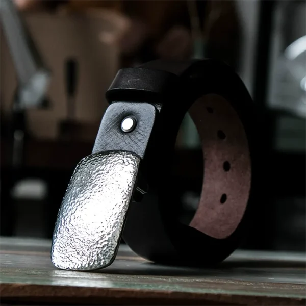 RSBE0399 Handcrafted Custom Vintage Men's Belt with Hammered Buckle Coffee