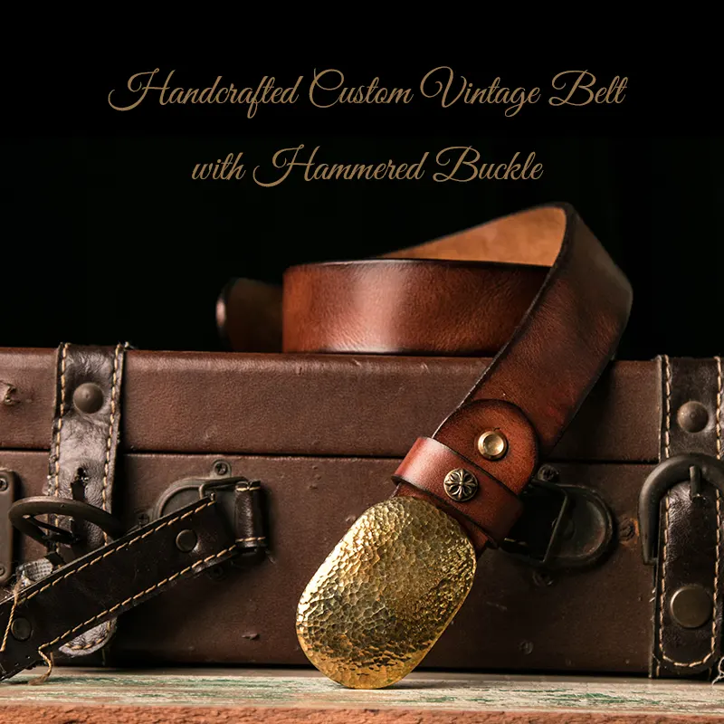 Handcrafted Custom Vintage Men's Belt with Hammered Buckle