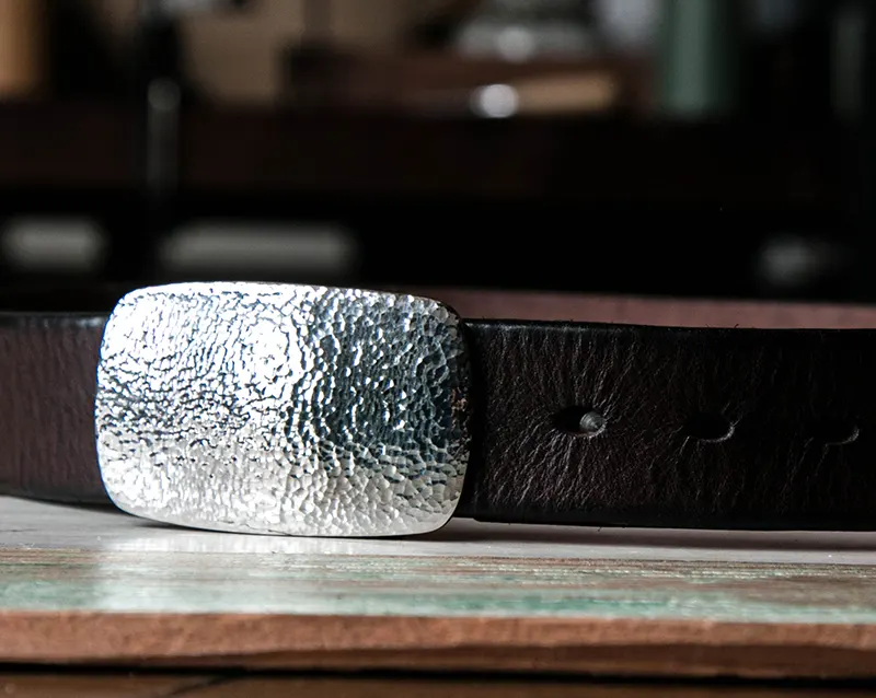Handcrafted Custom Vintage Men's Belt with Hammered Buckle