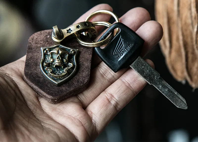 Handcrafted Full-Grain Genuine Leather Motorcycle Keychain