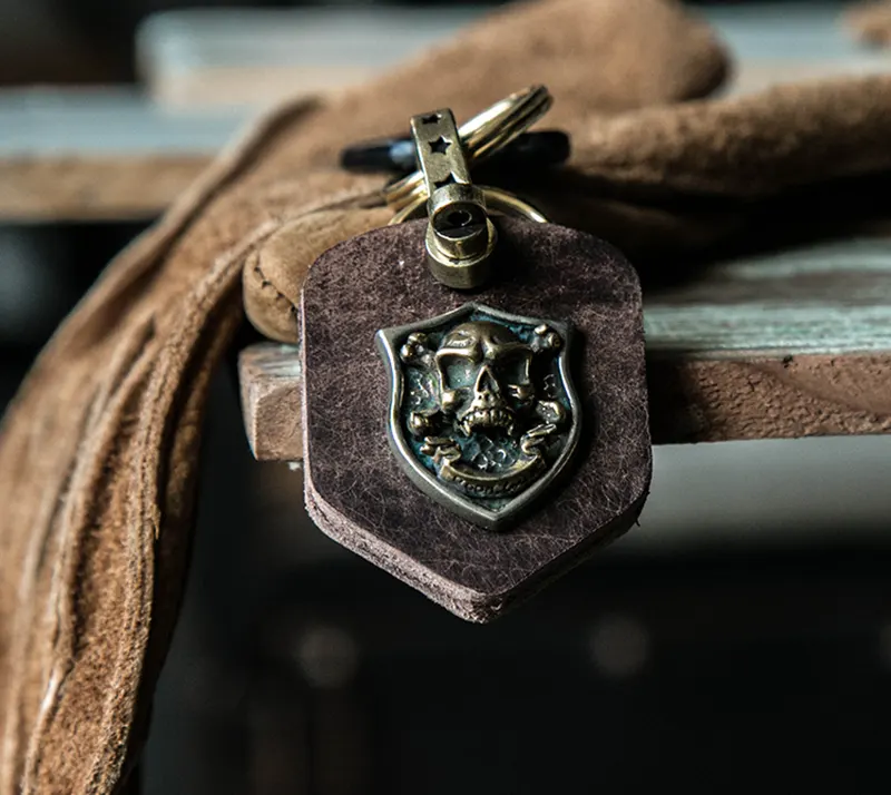 Handcrafted Full-Grain Genuine Leather Motorcycle Keychain