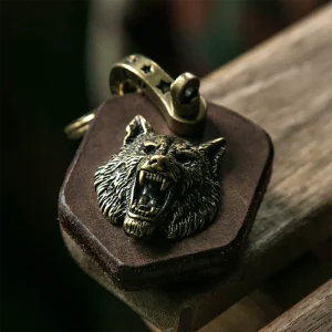 Handcrafted Full-Grain Genuine Leather Motorcycle Keychain Wolf
