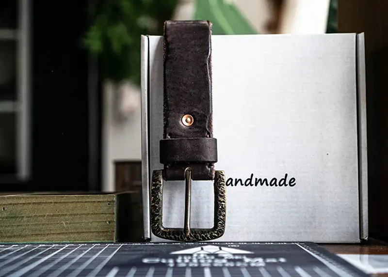 Handcrafted Full-Grain Leather Belt with Hammered Brass Buckle