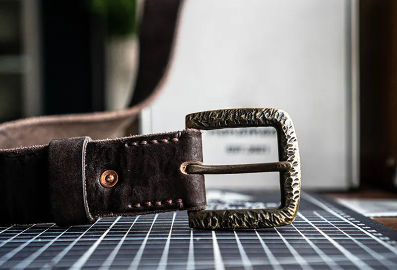 Handcrafted Full-Grain Leather Belt with Hammered Brass Buckle