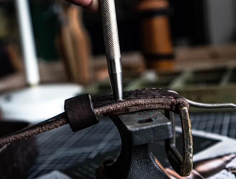 Handcrafted Full-Grain Leather Belt with Hammered Brass Buckle