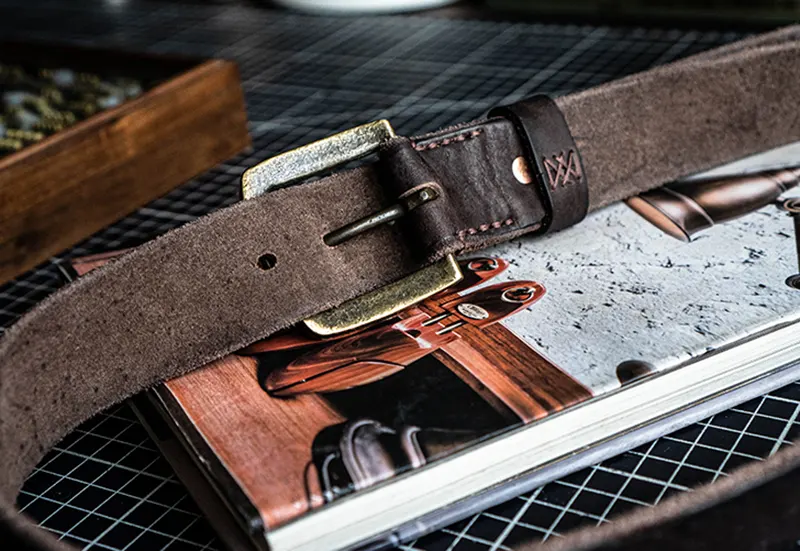 Handcrafted Full-Grain Leather Belt with Hammered Brass Buckle
