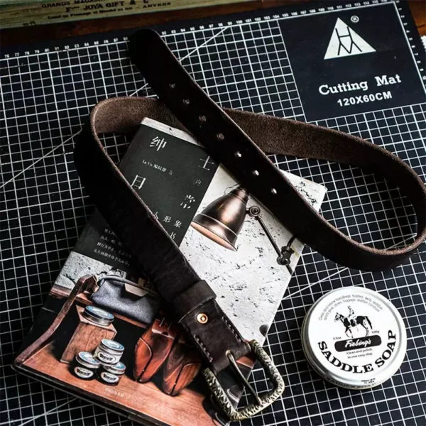 RSBE0692-z-03 Handcrafted Full-Grain Leather Belt with Hammered Brass Buckle