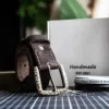 RSBE0692-z-04 Handcrafted Full-Grain Leather Belt with Hammered Brass Buckle