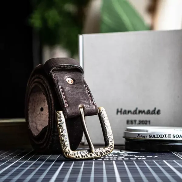 RSBE0692-z-04 Handcrafted Full-Grain Leather Belt with Hammered Brass Buckle