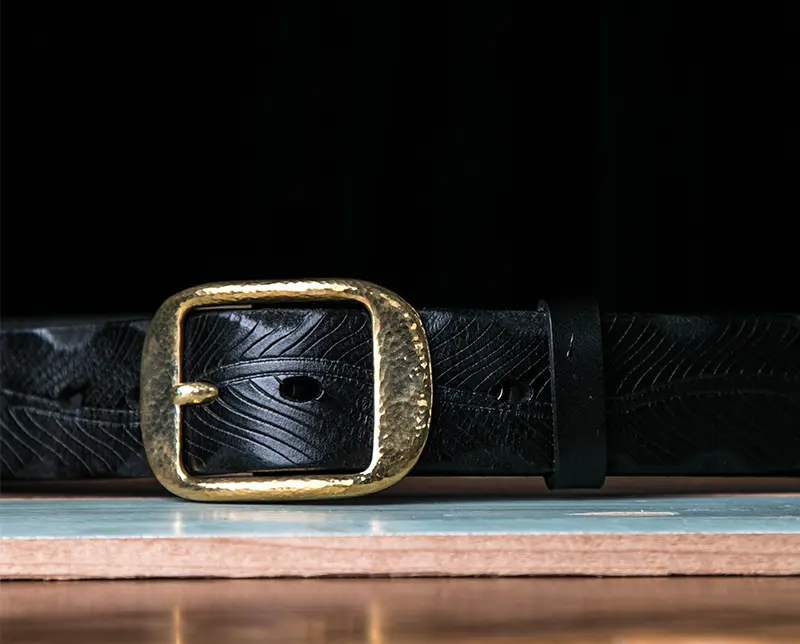 Handcrafted Full-Grain Leather Belt with Hammered Brass Buckle