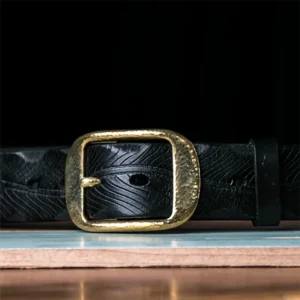 Handcrafted Full-Grain Leather Belt with Hammered Brass Buckle