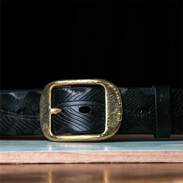 Handcrafted Full-Grain Leather Belt with Hammered Brass Buckle