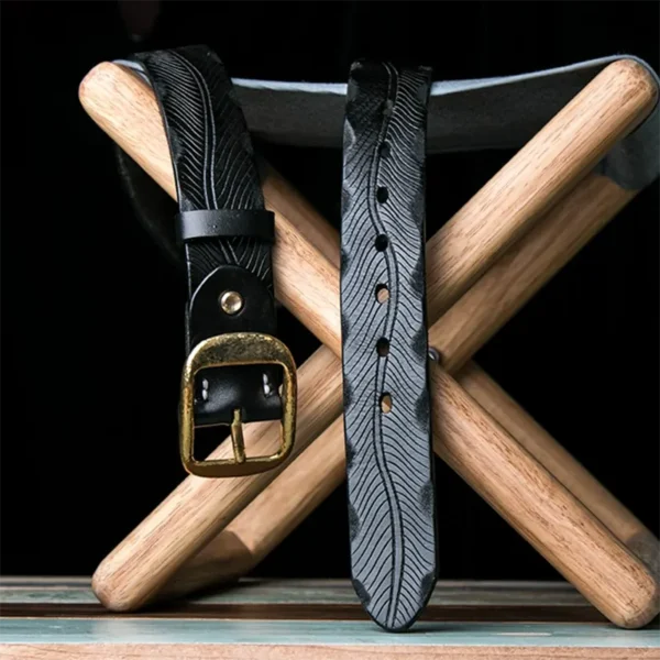 Handcrafted Full-Grain Leather Belt with Hammered Brass Buckle
