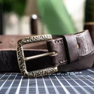 Handcrafted Full-Grain Leather Belt with Hammered Brass Buckle