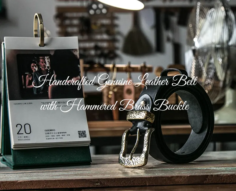 Handcrafted Genuine Leather Belt with Hammered Brass Buckle