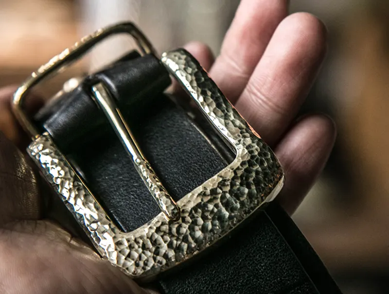 Handcrafted Genuine Leather Belt with Hammered Brass Buckle