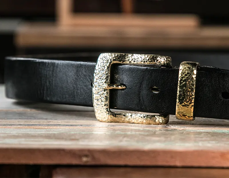 Handcrafted Genuine Leather Belt with Hammered Brass Buckle