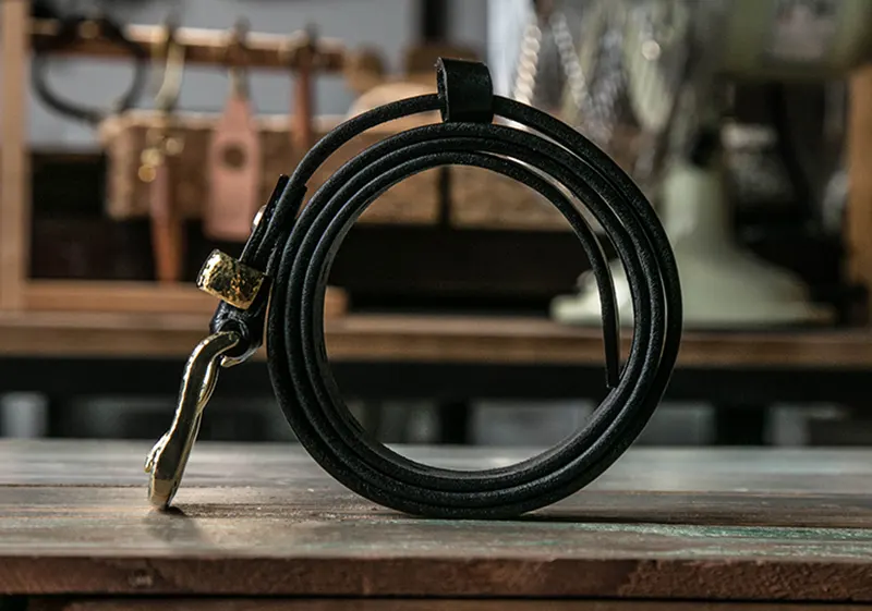 Handcrafted Genuine Leather Belt with Hammered Brass Buckle