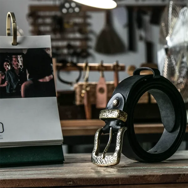 Handcrafted Genuine Leather Belt with Hammered Brass Buckle