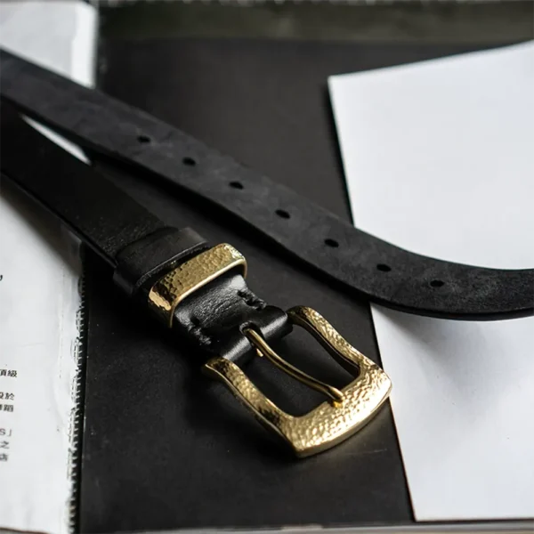 Handcrafted Genuine Leather Belt with Hammered Brass Buckle