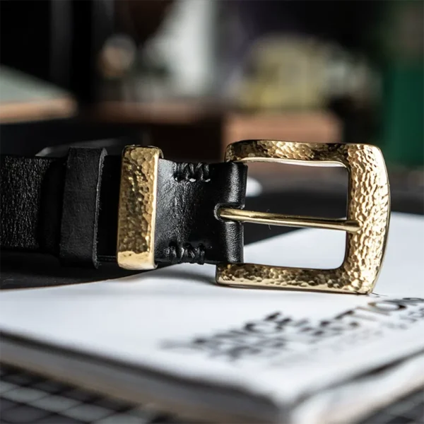 Handcrafted Genuine Leather Belt with Hammered Brass Buckle