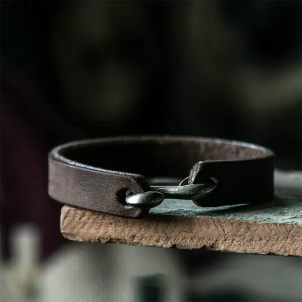 Handcrafted Polished Leather Wristband Unique Vintage Bracelet