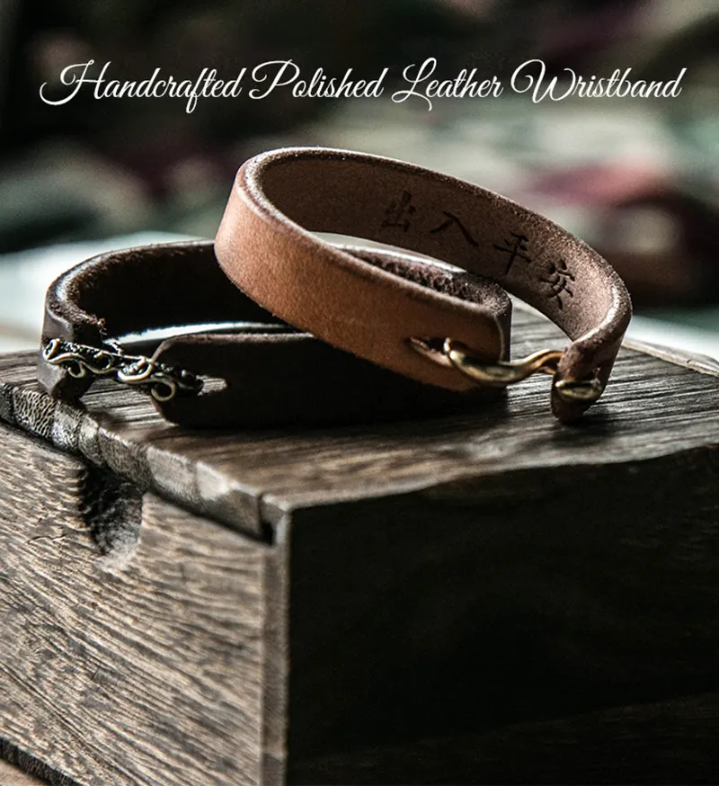 Handcrafted Polished Leather Wristband Unique Vintage Bracelet