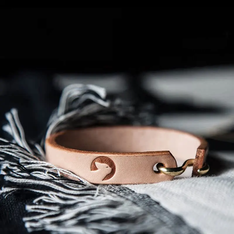 Handcrafted Polished Leather Wristband Unique Vintage Bracelet