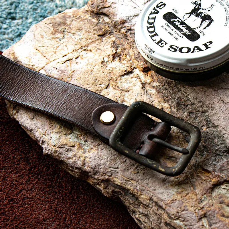 Handcrafted Unique Vintage Leather Belt with Etched Brass Buckle