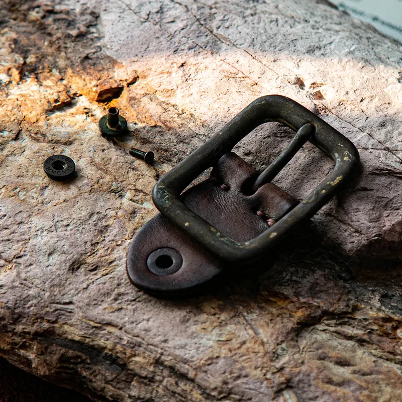 Handcrafted Unique Vintage Leather Belt with Etched Brass Buckle
