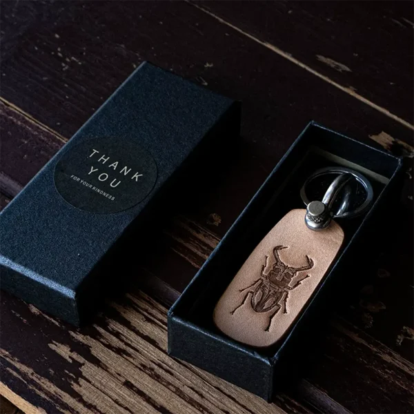 Handcrafted Vintage Stag Beetle Car Leather Keychain Pendant
