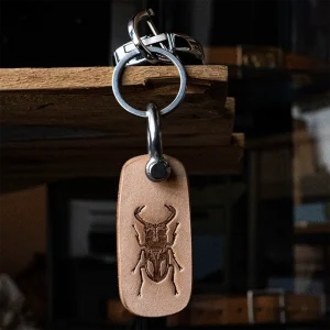 Handcrafted Vintage Stag Beetle Car Leather Keychain Pendant