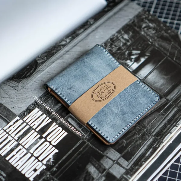 RSWL0682 Japanese Unique Handmade Fog Waxed Leather Men's Wallet Blue