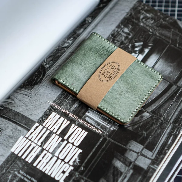 RSWL0681 Japanese Unique Handmade Fog Waxed Leather Men's Wallet Green