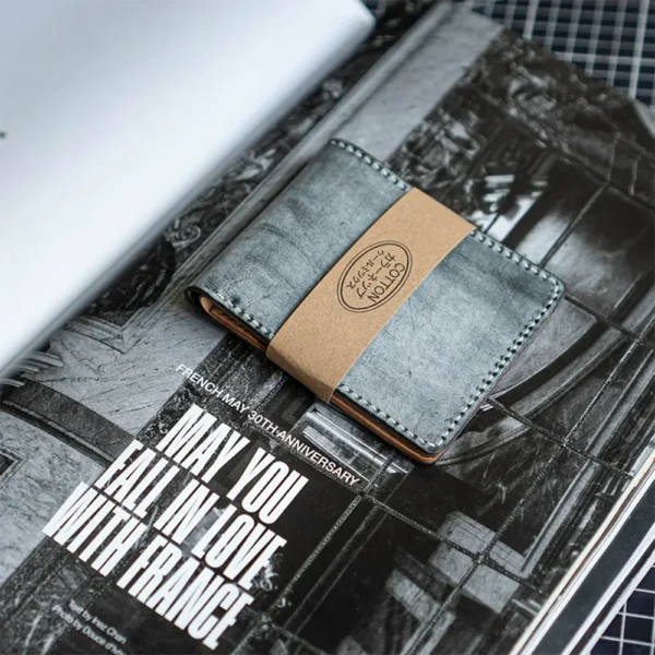 RSWL0685 Japanese Unique Handmade Fog Waxed Leather Men's Wallet Grey