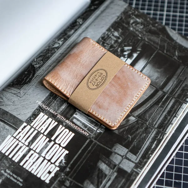 RSWL0683 Japanese Unique Handmade Fog Waxed Leather Men's Wallet Tan