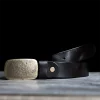 RSBE0158 Vintage Handcrafted Leather Belt with Etched Brass Buckle Black