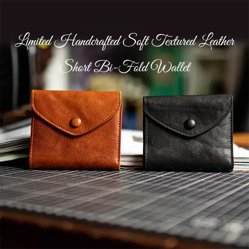 Limited Handcrafted Soft Textured Leather Short Bi-Fold Wallet