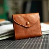 Limited Handcrafted Soft Textured Leather Short Bi-Fold Wallet Tan